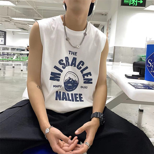 Summer Men's Casual Sports Tank Top Loose Trendy Sleeveless T-Shirt Basketball Jacket Base Top for Men