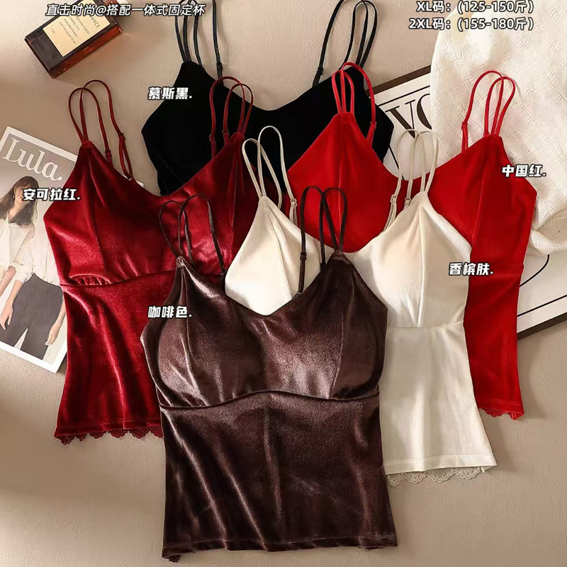 Gold Velvet Lace Stitching Sling Beautiful Back Warm Wear-Free Bra Women's plus size Underwear Vest Gold Velvet Lace Stitching Sling Beautiful Back Warm Wear-Free Bra Women's plus size Underwear Vest