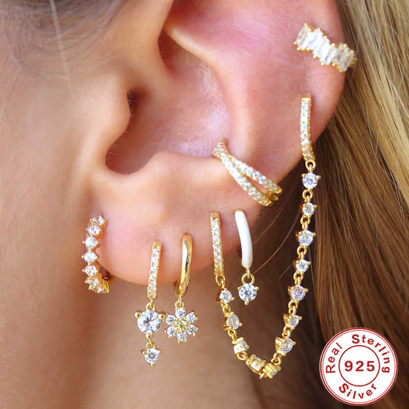 Plating Design 1 Piece 925 Sterling Silver Zircon Water Droplets Flower Drop Earrings