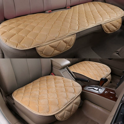 Car Plush Cushion Winter Three-Piece | Wool pad - diamond-shaped-three-piece-set-warm-rice