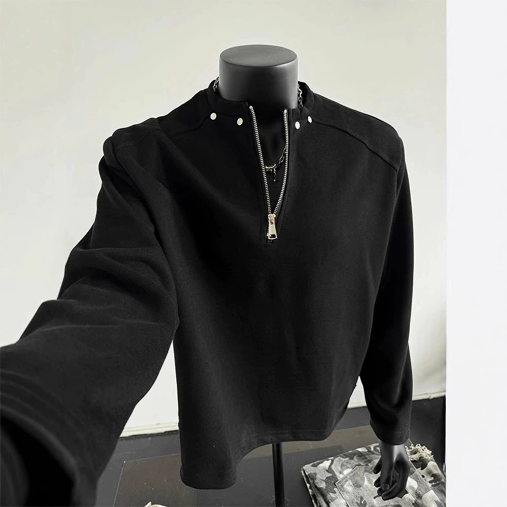 Черная полузастежка-молния на плечах мужской осенне-зимний американский стиль