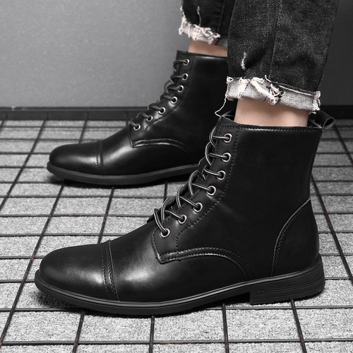 Autumn/Winter Martin Boots Fashion Plus Size Pointed Toe Retro Leather Boots High Top British Casual Men's Shoes 98666