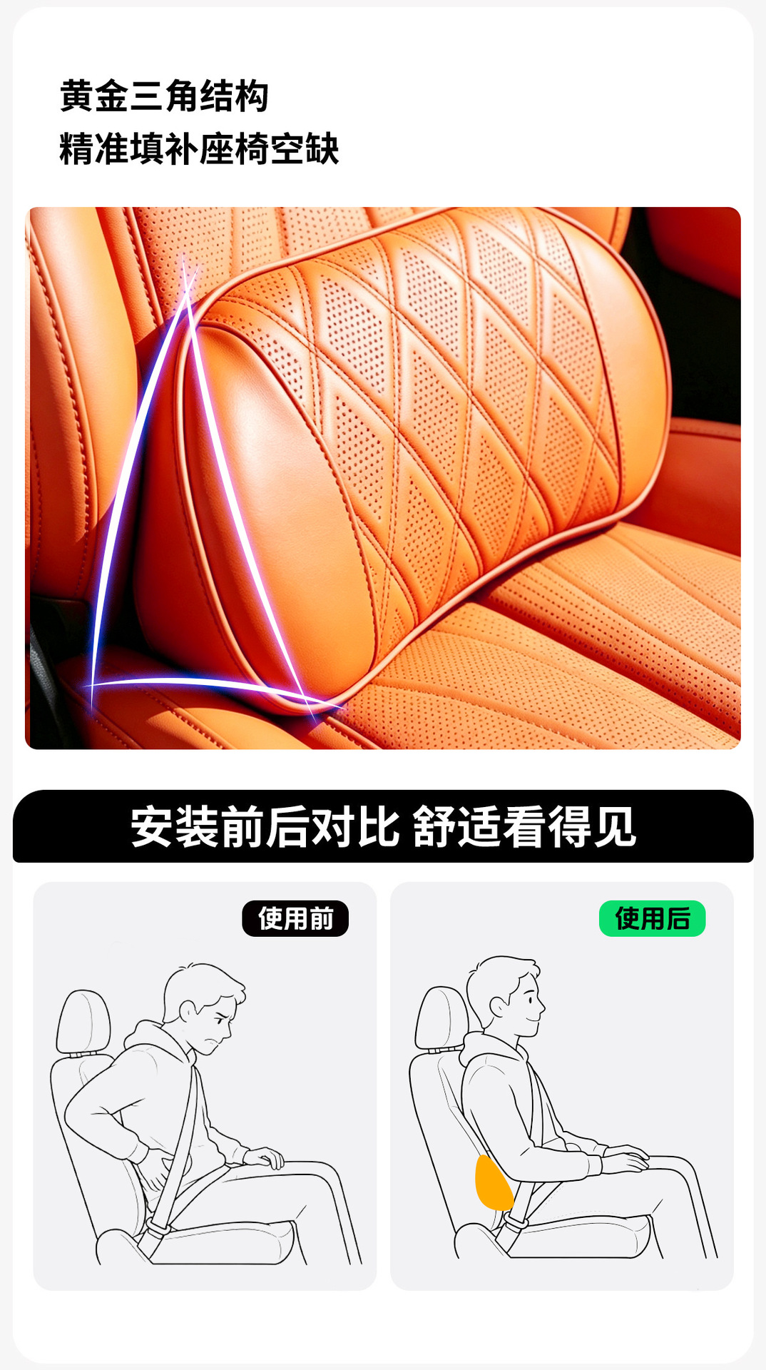Car lumbar support cushion, driving waist protector, seat cushion, driver's seat lumbar pillow, backrest cushion, car seat lumbar support, in-car accessory