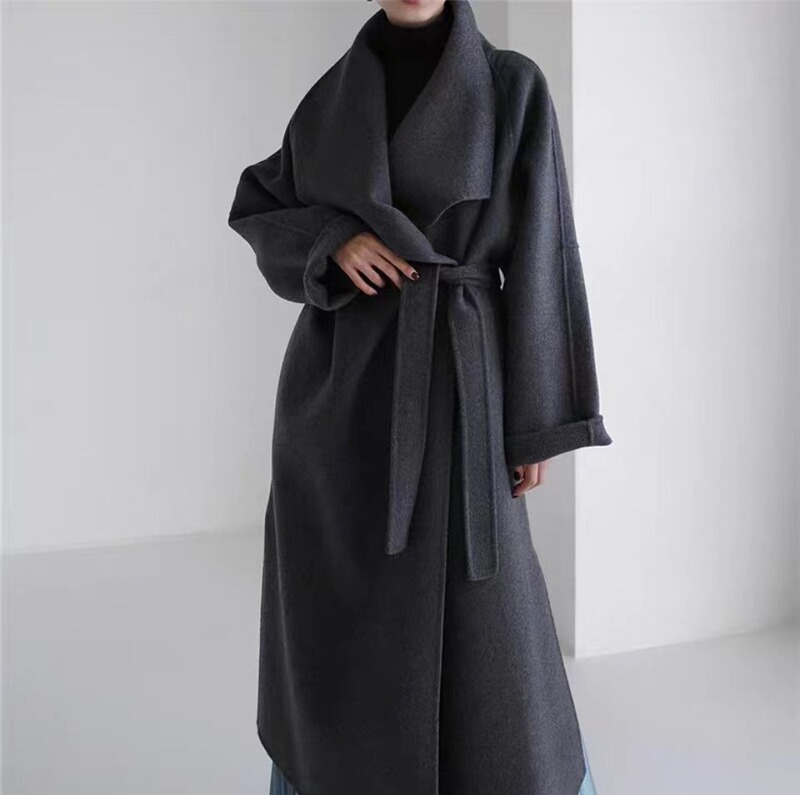 New Autumn and Winter Style Tall Coat with Large Lapel, Long Double-Sided Wool Coat with Belt, Thickened Woolen Long Coat New Autumn and Winter Style Tall Coat with Large Lapel, Long Double-Sided Wool Coat with Belt, Thickened Woolen Long Coat