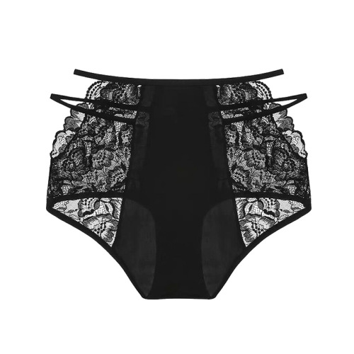 Sexy leopard lace underwear for ladies with high waist, summer thin hollow-out belly-shaping buttocks big size fat mm triangle pants 