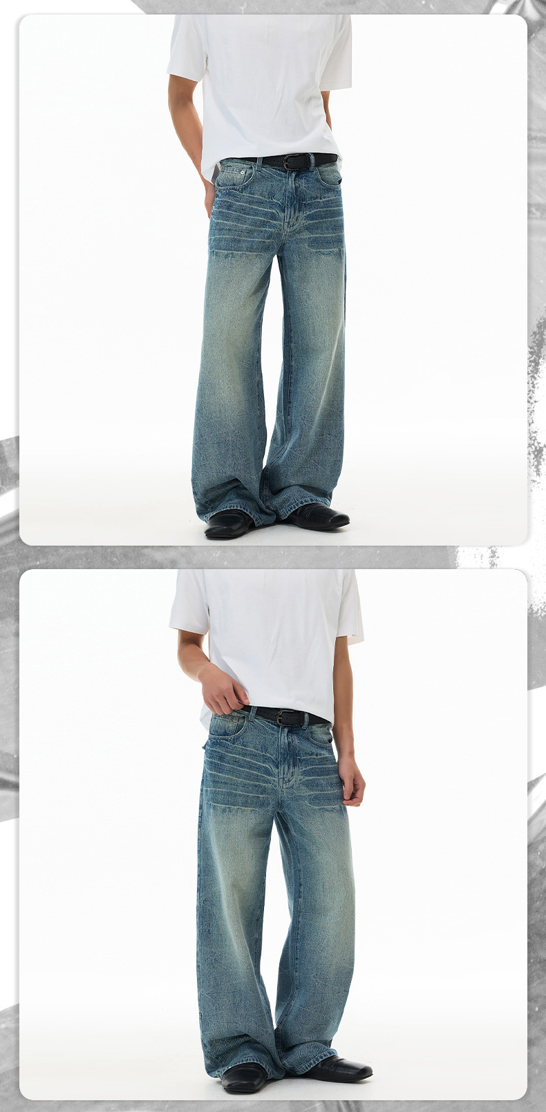 LKTM Vintage Lightning Bolt & Cat Whisker Jeans Men's Baggy Loose Fit Distressed Denim Pants Streetwear Drag Pants for Men And Women_viptrois.com