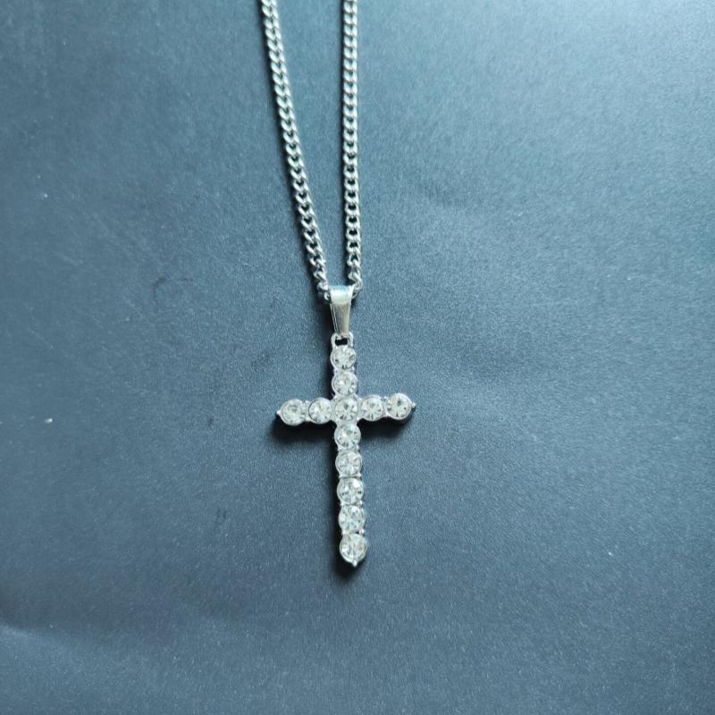 Modna personalizirana ogrlica s križem in polnim diamantom za moške in ženske, vsestranska verižica, obesek in dodatki_voghion.com