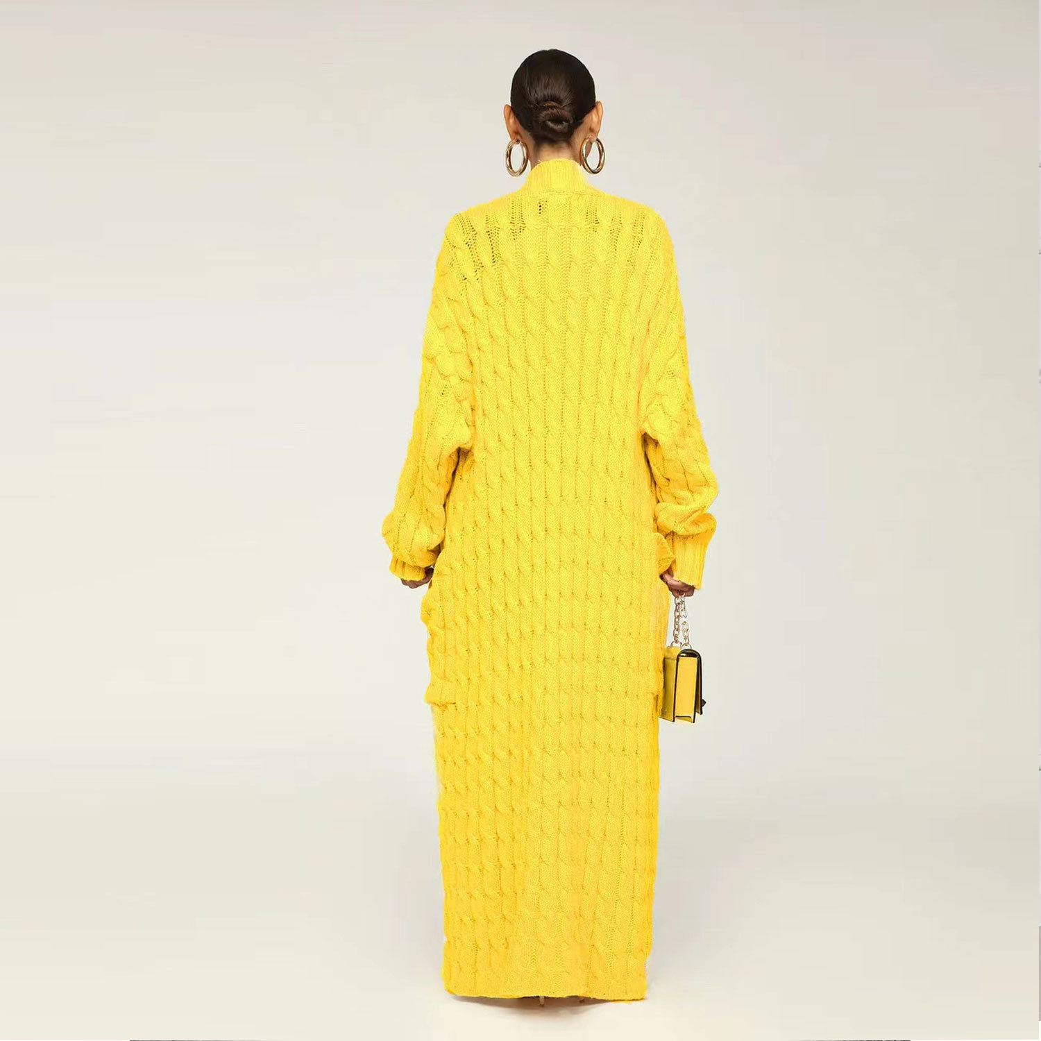 Damen Strickjacke Lang Aus Grobstrick In Unifarben Wintermantel_voghion.com