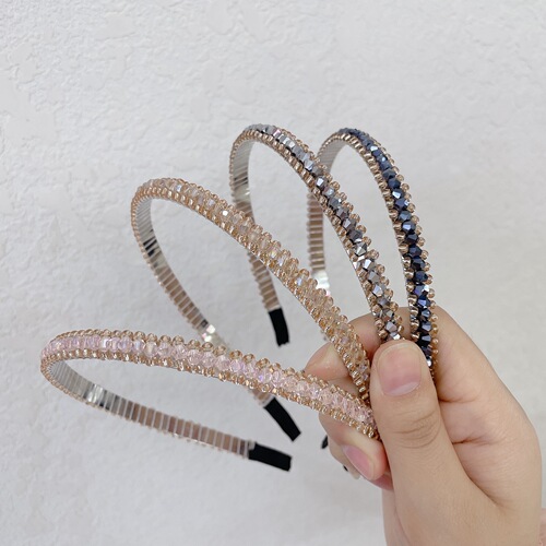 Korean style crystal headband, rhinestone summer simple color steel ring thin edge headband pressed hair headband hair hole hair bundle