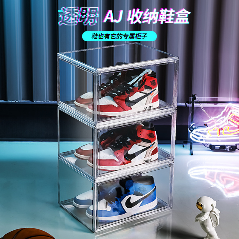 pet is more transparent than acrylic. Double-open high and transparent. Easy to install. Stackable shoe box for AJ collectors
