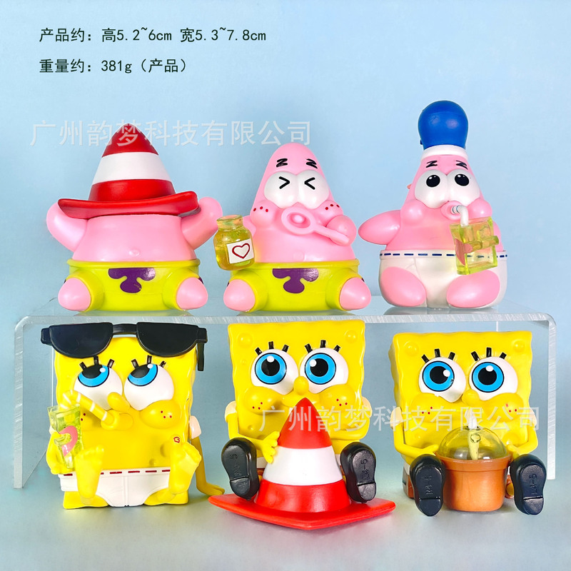 国境を越えた送料無料スポンジボブの仲良しフィギュアおいしいカニバーガーパイビッグスターブラインドボックスガシャポン人形機人形|undefined