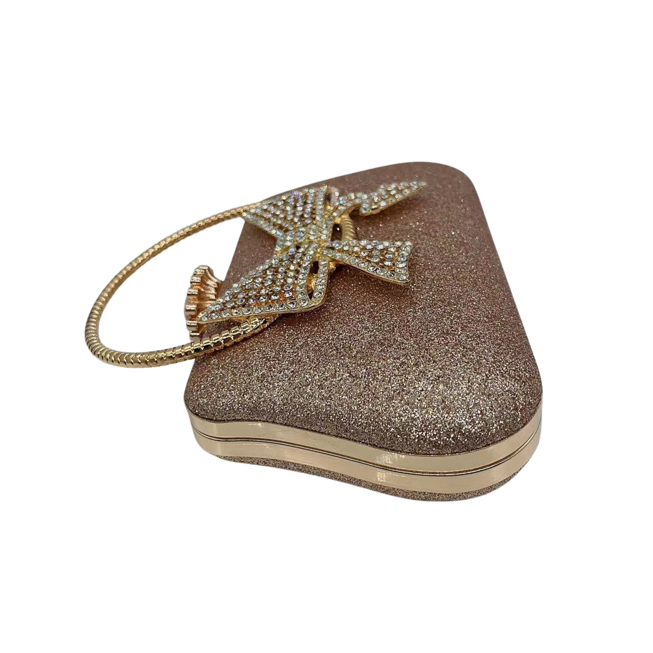 Túi clutch nữ dự tiệc da đơn giản tay cầm nơ — Màu đen, Màu bạc, Màu vàng nhạt, Màu Sâm panh chi tiết 2