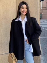 2024春秋新款灰色西装外套女休闲气质高级感炸街时尚黑原厂家直销
