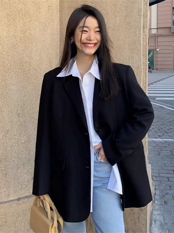 2024 Spring and Autumn New Grey Suit Jacket Women's Casual Temperament High-end Sense of Fried Street Fashion Black Original Factory Outlet 2024 Spring and Autumn New Grey Suit Jacket Women's Casual Temperament High-end Sense of Fried Street Fashion Black Original Factory Outlet