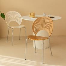 中古輕奢實木餐椅北歐設計師椅貝殼椅ins網紅家用靠背椅太陽椅