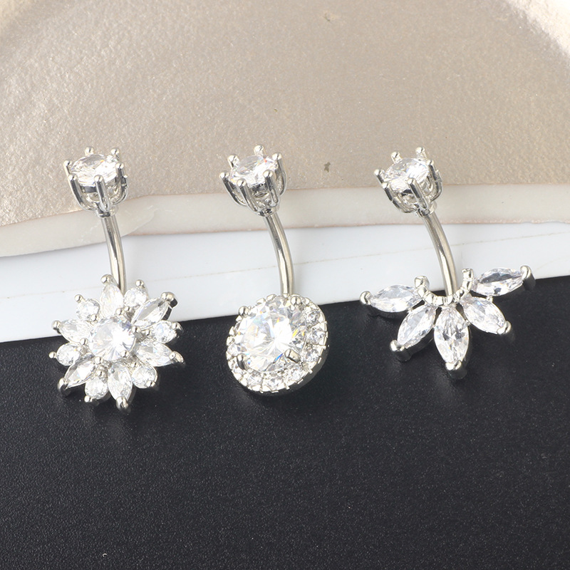 Gold Crown CZ Zircon Belly Ring Set 3-Piece Stainless Steel Navel Piercing Jewelry detail image 4