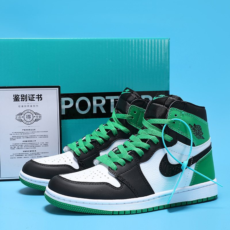 [Putian Factory] Aj Men's Shoes Dunk Green Apple Sneakers Air Force One Women's Aj1 High Top Black Green Toe