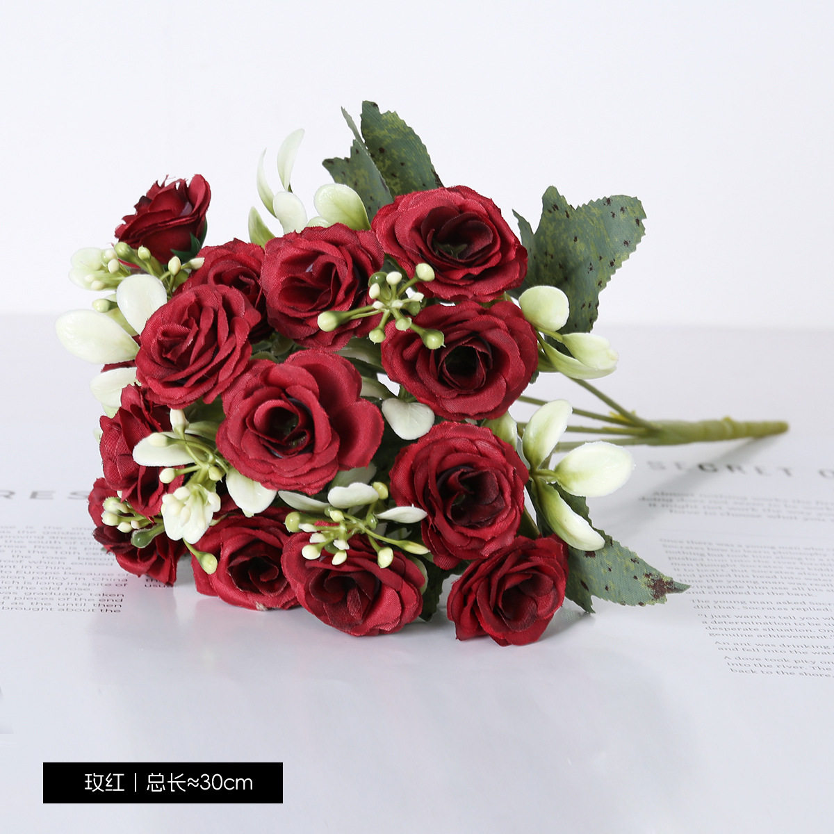 15 flores europeas de flores de rosa pequeña flor de seda para la decoración de la mesa de la sala de estar arco de boda