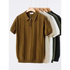 欧美半拉链翻领工装polo衫男丝光棉冰丝短袖卫衣健身运动紧袖t恤