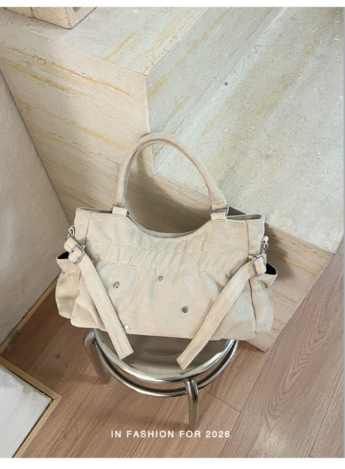 Túi tote da lộn mềm dáng shopping, túi đeo vai và đeo chéo dung lượng lớn — màu cà phê, màu nâu, màu trắng ngà, màu xám chi tiết 33