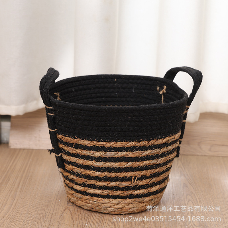 Spot cestas de almacenamiento de ropa sucia de doble oreja tejida de paja nórdica, macetas de plantas verdes, cestas decorativas, canastas de almacenamiento de artículos diversos para bocadillos de sala de estar