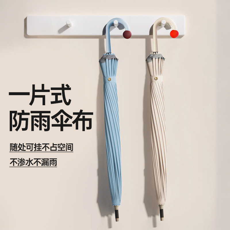 16-Bone One-Piece Cute Red Nose Non-Slip Straight Umbrella Safety Reflective Strip Girly Heart Curved Hook Umbrella Manufacturer Ready Stock