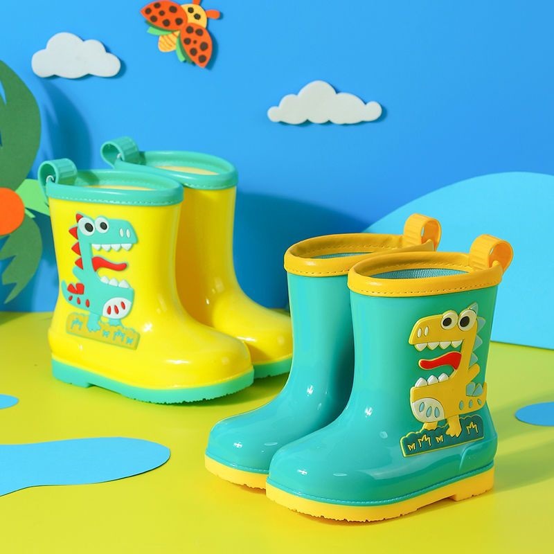 Children's Rain Boots Dinosaur Kidsren's Kindergarten Non-Slip Wear-Resistant Medium and Large Kidsren's Rain Boots Removable Velvet Water Shoes Toddler Rain Boots