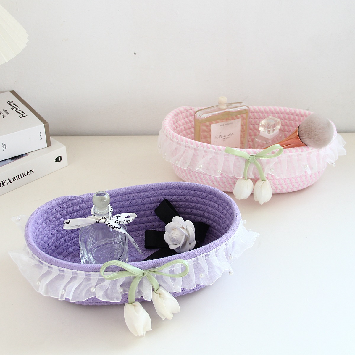 収納ボックステーブル収納バスケット化粧品おやつ玄関手編み綿糸収納バスケット船型餃子