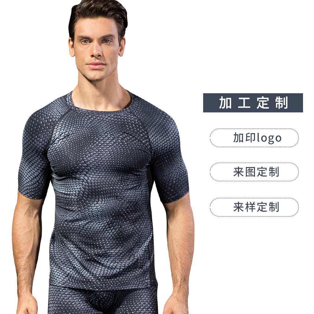 ЛОГОТИП, индивидуальная обработка образцов OEM, Мужская 3D-печать, фитнес, облегающая быстросохнущая одежда с короткими рукавами для бега, 4023