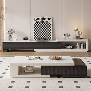 Black and White Coffee Table Living Room Home Modern Living Room Rock Board Very Simple TV Cabinet Coffee Table Combination Telescopic Nordic Explosions