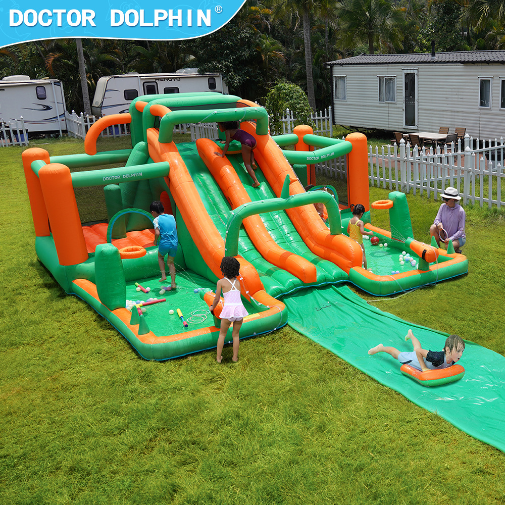 Doctor Delfín | Parque acuático interior pequeño, castillo inflable para el hogar, tobogán infantil combinado, zona de juegos acuáticos, trampolín antideslizante