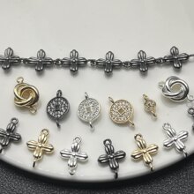 微镶锆石钱币吊坠连接扣麻花圈双吊diy十字配件手作饰品