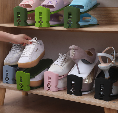 Cross-border dual-layer adjustable plastic shoe rack, detachable shoe storage rack, shoe cabinet organizer saves space shoe holder