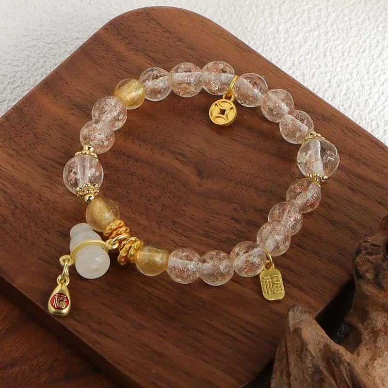 批发天然香灰琉璃手串平安扣福牌吊坠新中式时尚百搭女新款手链