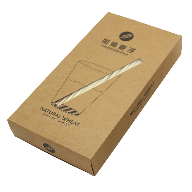 Pajillas ecológicas de paja de trigo natural, biodegradables, 20 cm, empaque individual en caja