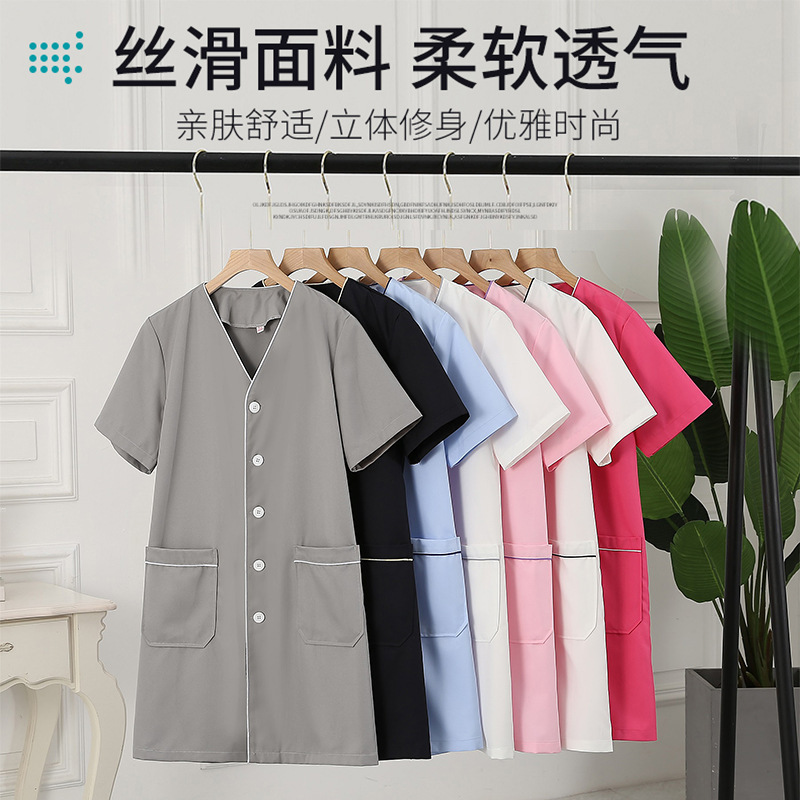 High-Quality Skin Management Work Clothes White Female Short-Sleeved Korean Tattoo Beautician Beauty Salon School Work Clothes Ice Silk High-Quality Skin Management Work Clothes White Female Short-Sleeved Korean Tattoo Beautician Beauty Salon School Work Clothes Ice Silk