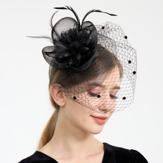 Amazon explosions mesh headdress European and American flowers bride banquet hat feather headband manufacturers in stock