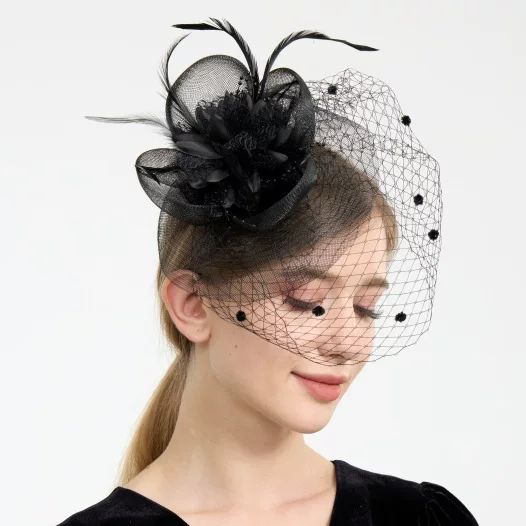 Amazon explosions mesh headdress European and American flowers bride banquet hat feather headband manufacturers in stock