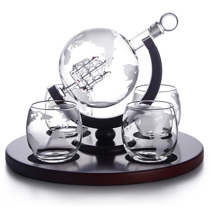 Decantador de whisky con forma de globo terráqueo, borosilicato, con mapa, juego de bar, venta en Amazon