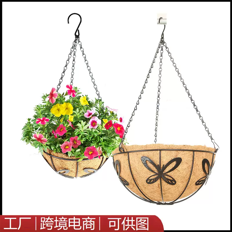 工厂直销插假花椰棕吊篮吊盆花盆椰衣花篮挂篮花园庭花园装饰吊篮