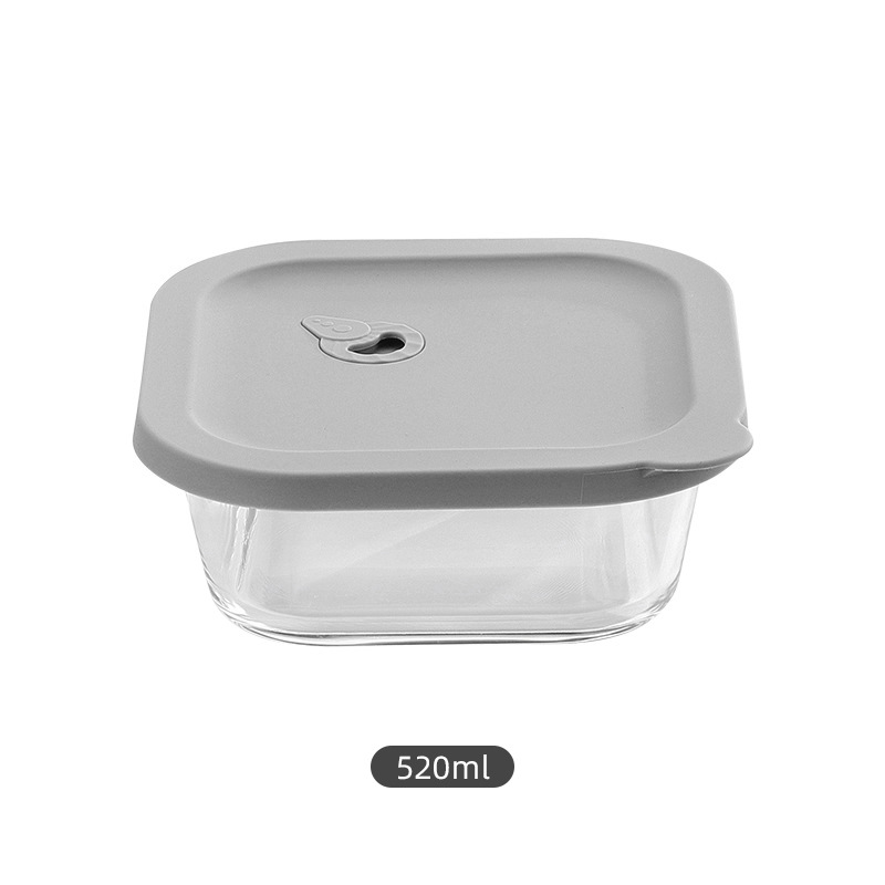 Caja de almuerzo de vidrio de borosilicato cuadrado trabajo horno microondas caja de almuerzo resistente a altas temperaturas refrigerador tapa de silicona de vidrio