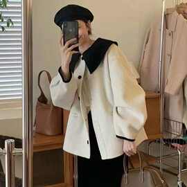 撞色娃娃领新款新款外套大衣女夏新品感宽松洋气大翻领夹克上衣