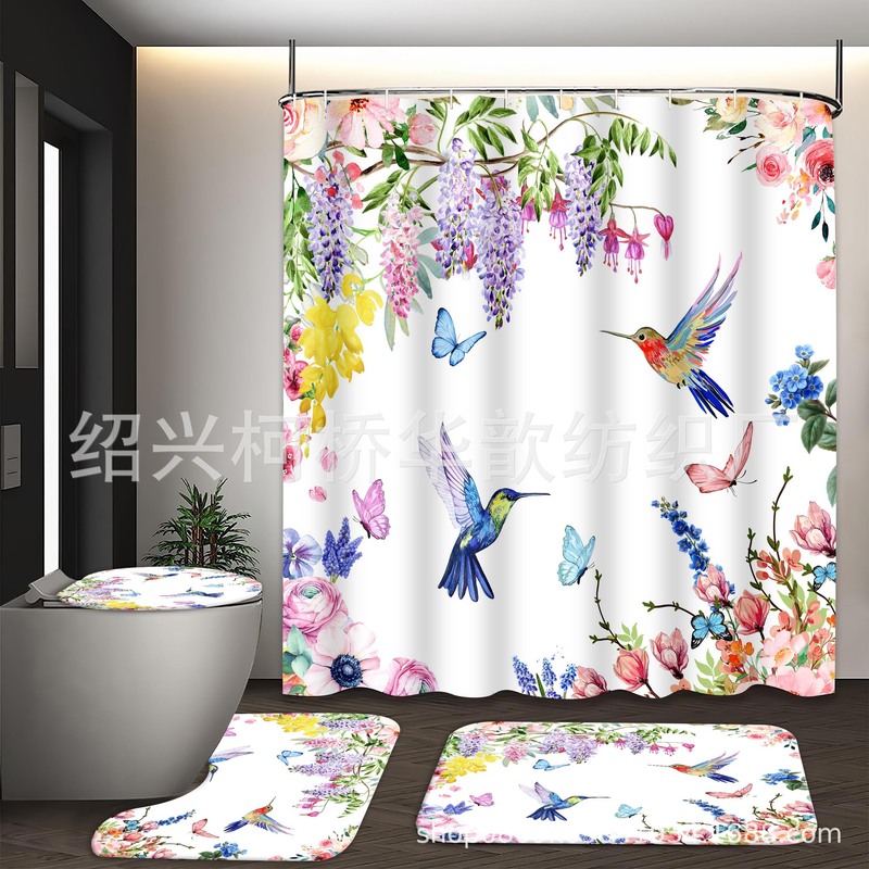 Amazon ベストセラー植物と花のシャワーカーテンセットプリントポリエステル防水シャワーカーテン 4 ピース浴室カーテン|undefined