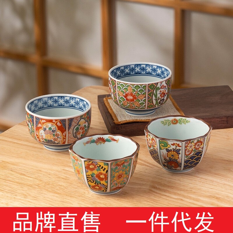 Meinongyao Light Luxury Colored Porcelain Tea Cup, Imported from Japan, Gold-Patterned, Vintage Palace Style, Japanese-Style Household Tea Set, Single Piece