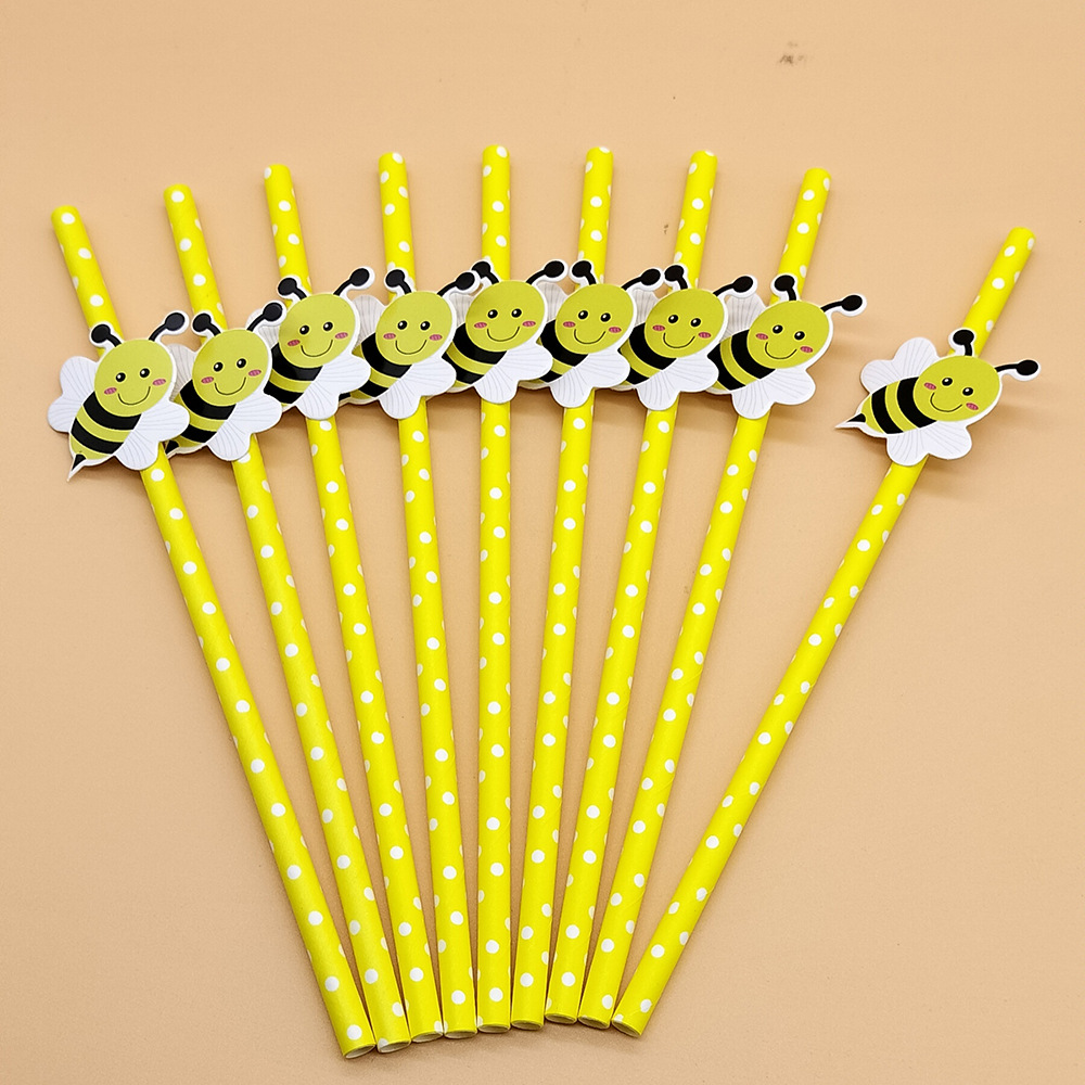 Tarjeta de abeja de paja de papel rojo neto paja decorativa desechable degradable postre leche té fiesta creativa paja