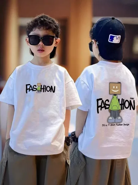 2026 New Summer Boys' Short-Sleeve T-Shirt, Loose Fit, Stylish Top for Older Boys, Trendy Korean Style