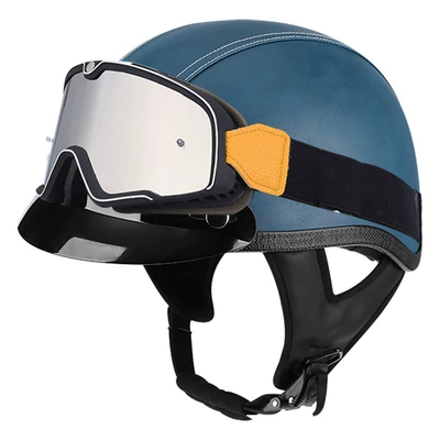 Four Seasons men's and women's four, Motosiklet kaskı (dəbilqə) - blue-leather-brim-large-frame-goggles-m56-57cm