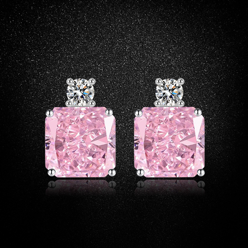 1 Pair Elegant Streetwear Square Plating Copper High Carbon Diamond Ear Studs display picture 8