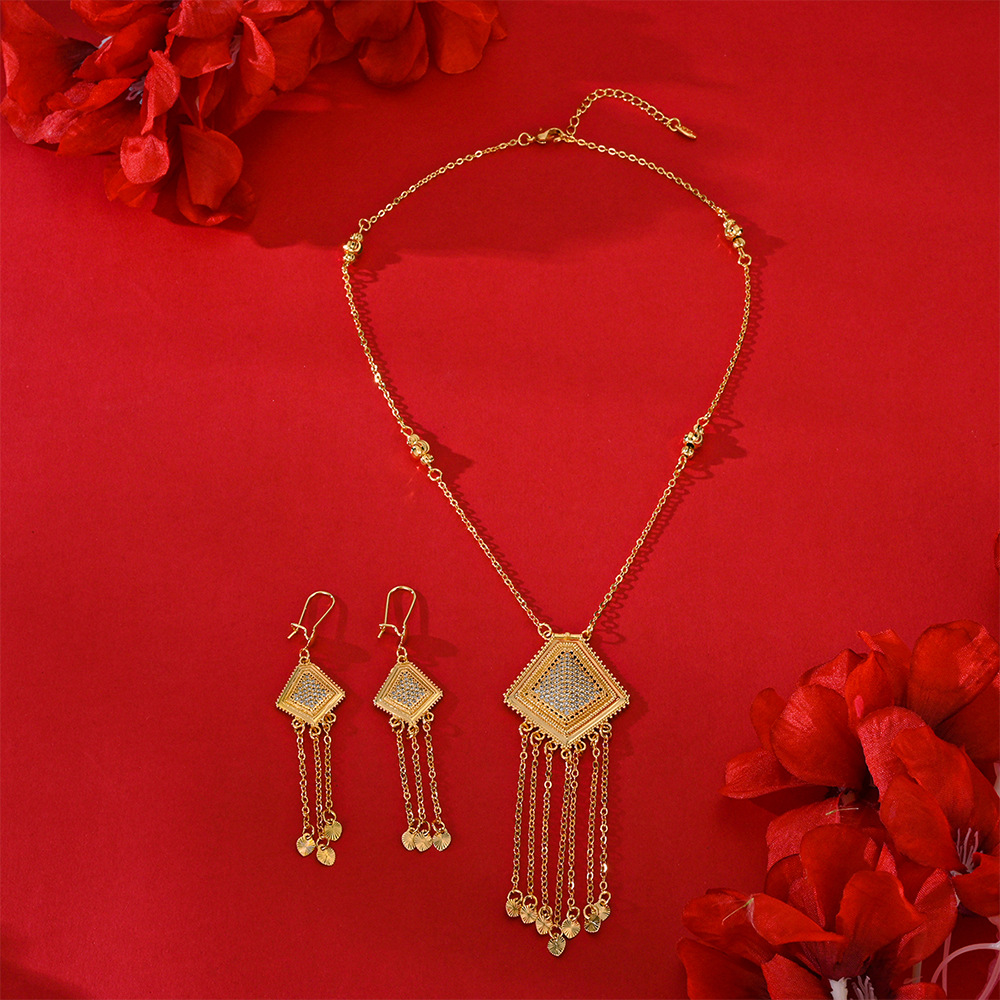 Transfronterizos de moda en el Medio Oriente joyas de mano de obra exquisita aretes de mujer collar conjunto de joyas pendientes de diamantes colgante dos piezas conjunto