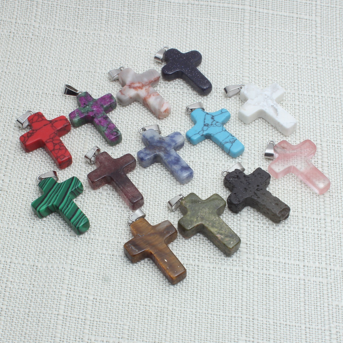 18X25Mm Natural Semi-Precious Stone Cross Pendant DIY Jewelry Accessories Small Pendant